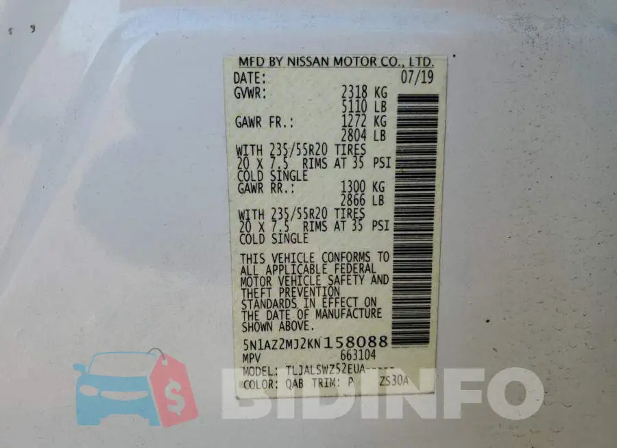 5N1AZ2MJ2KN158088 Photo# 13