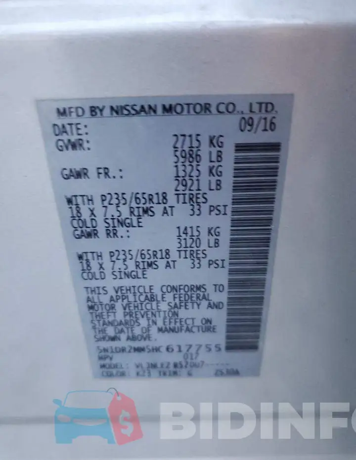 5N1DR2MM5HC617755 Photo# 13