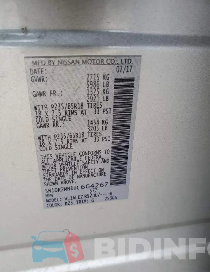 5N1DR2MN6HC664267 Photo# 13