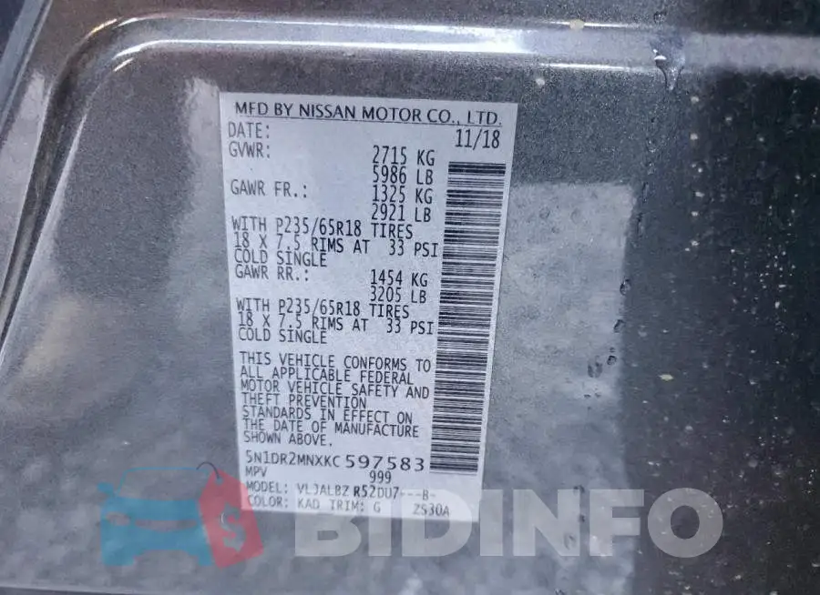 5N1DR2MNXKC597583 Photo# 14
