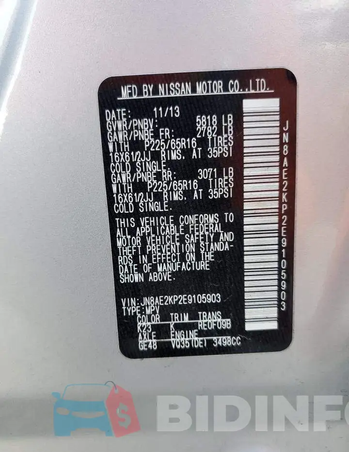 JN8AE2KP2E9105903 Photo# 13