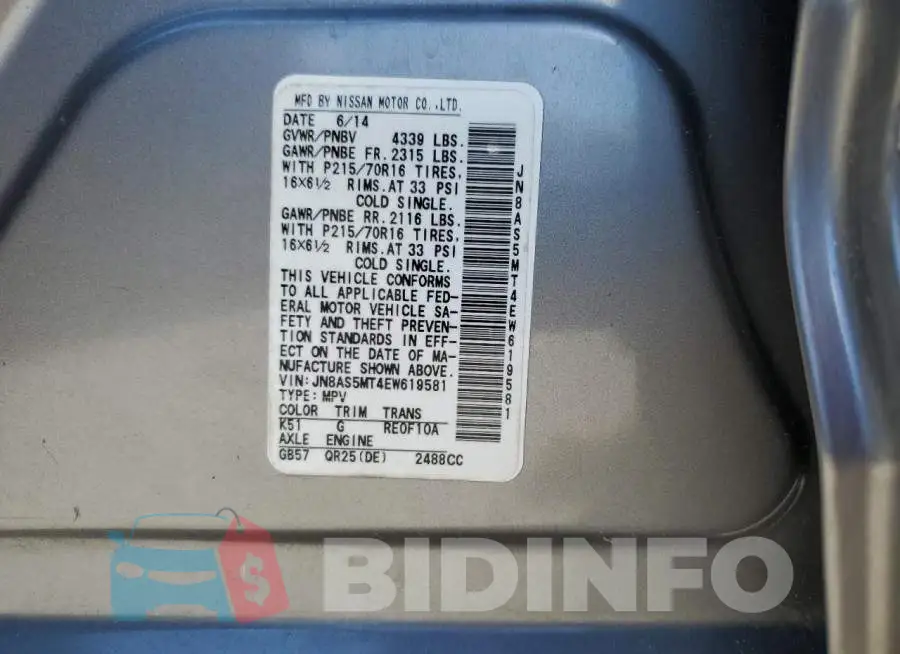 JN8AS5MT4EW619581 Photo# 14