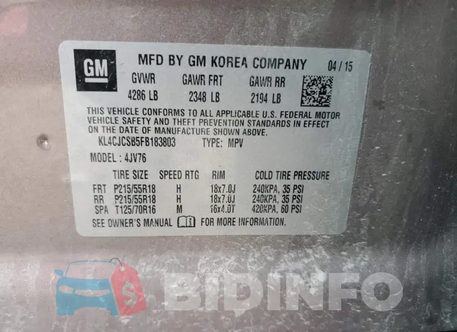 KL4CJCSB5FB183803 Photo# 12