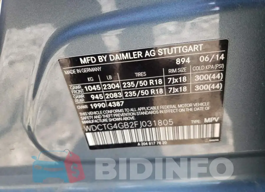 WDCTG4GB2FJ031805 Photo# 13