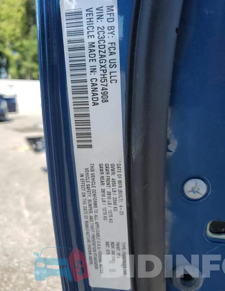 2C3CDZAGXPH574908 Photo# 12