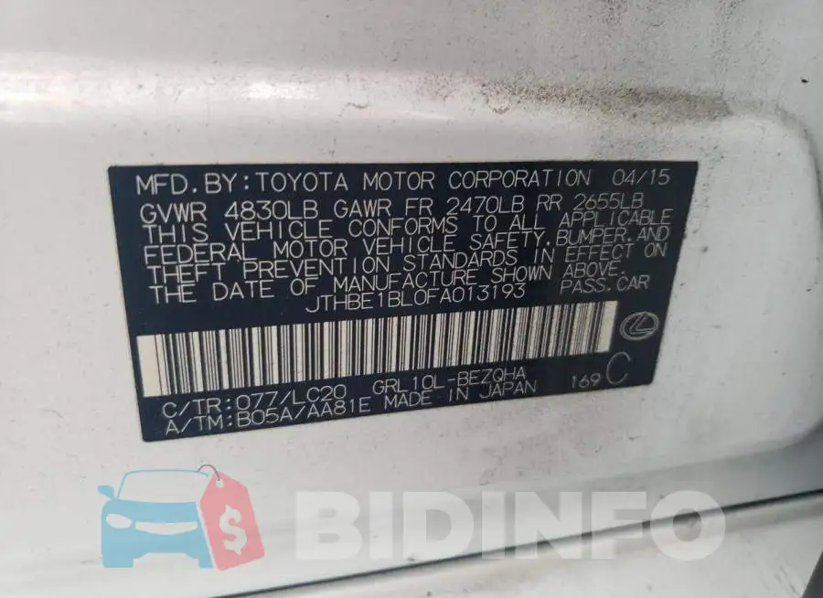 JTHBE1BL0FA013193 Photo# 12