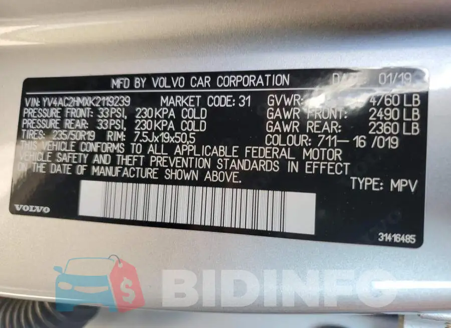 YV4AC2HMXK2119239 Photo# 13