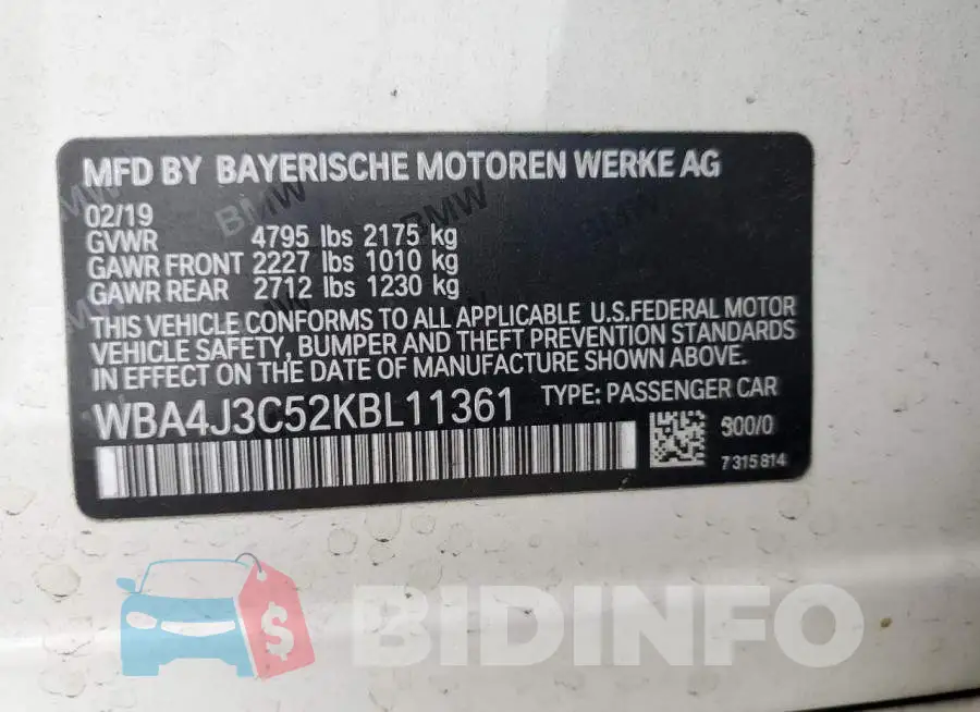 WBA4J3C52KBL11361 Photo# 12