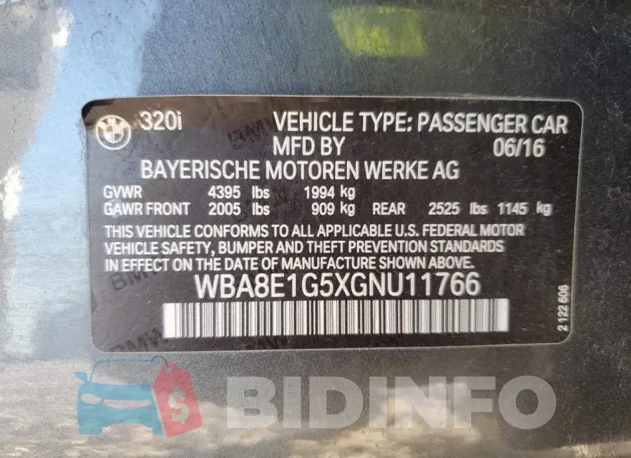 WBA8E1G5XGNU11766 Photo# 12