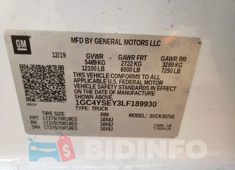 1GC4YSEY3LF189930 Photo# 12