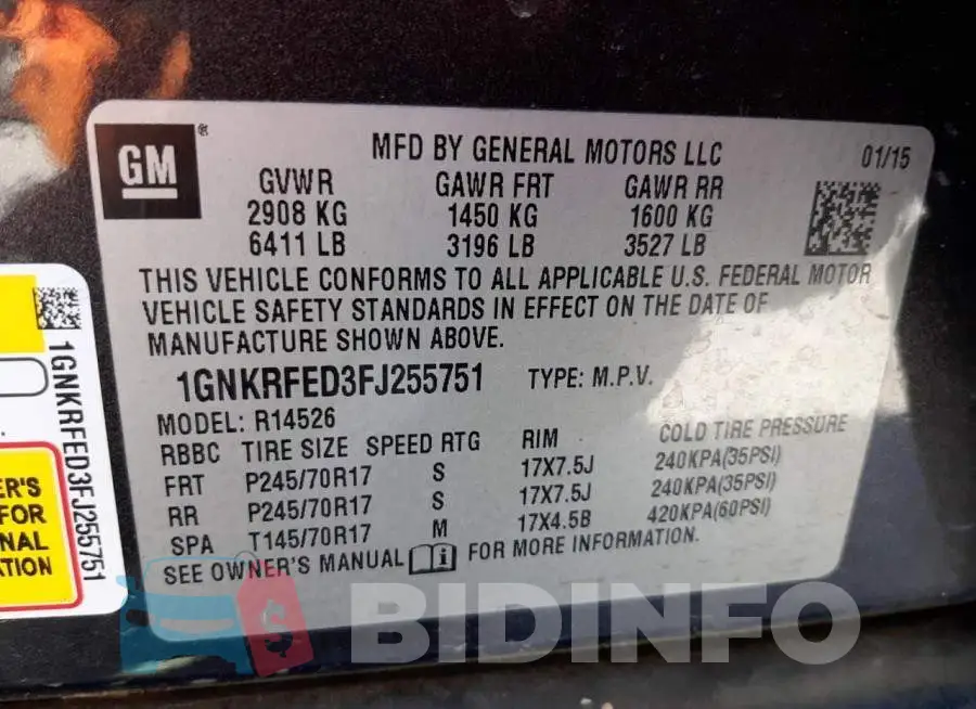 1GNKRFED3FJ255751 Photo# 13