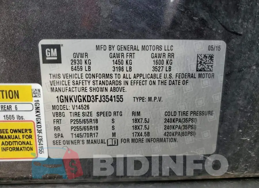 1GNKVGKD3FJ354155 Photo# 13