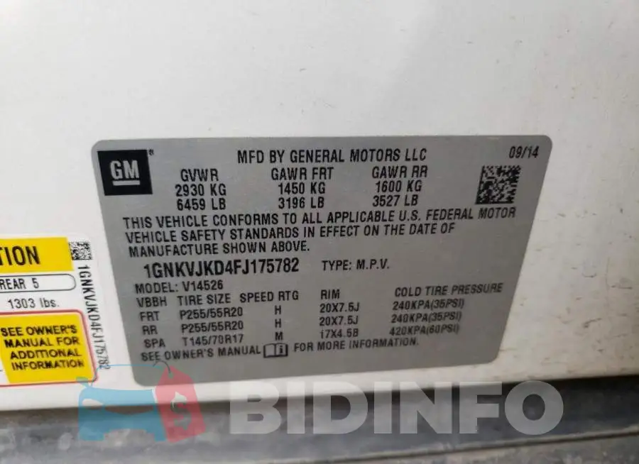1GNKVJKD4FJ175782 Photo# 14