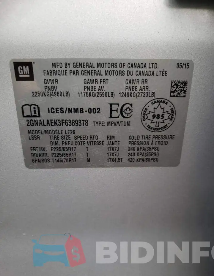 2GNALAEK3F6389378 Photo# 14