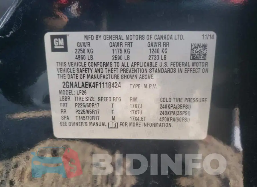 2GNALAEK4F1118424 Photo# 13
