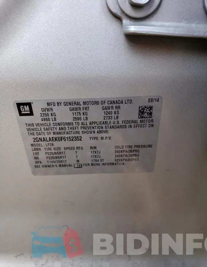 2GNALAEK6F6152352 Photo# 13