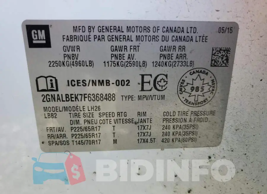 2GNALBEK7F6368488 Photo# 14
