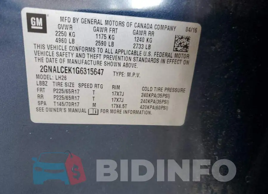 2GNALCEK1G6315647 Photo# 12