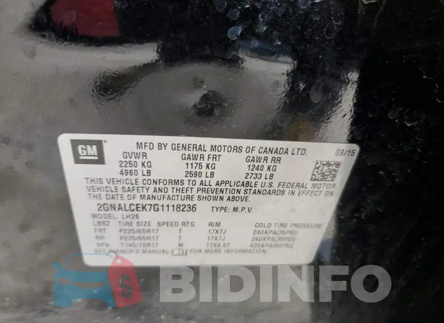 2GNALCEK7G1118236 Photo# 13