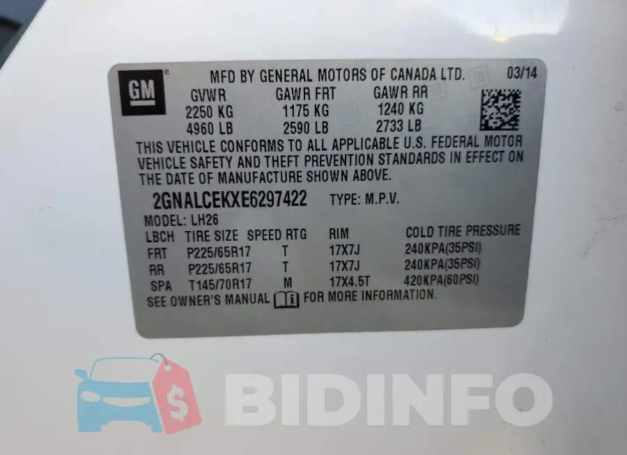 2GNALCEKXE6297422 Photo# 13