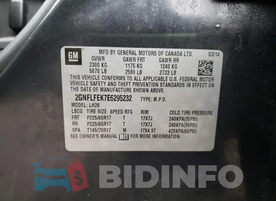 2GNFLFEK7E6295232 Photo# 13