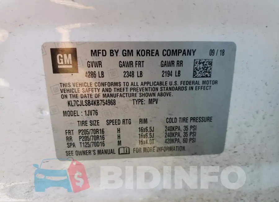 KL7CJLSB4KB754968 Photo# 13