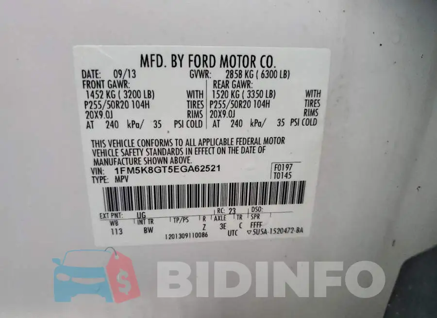 1FM5K8GT5EGA62521 Photo# 13