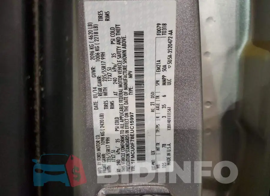 1FMCU0F78EUC15997 Photo# 13