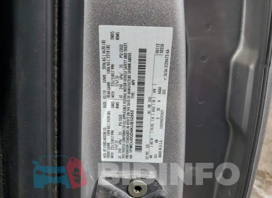 1FMCU0GD4KUB32955 Photo# 12