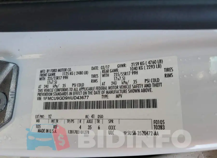 1FMCU9GD9HUD43677 Photo# 12