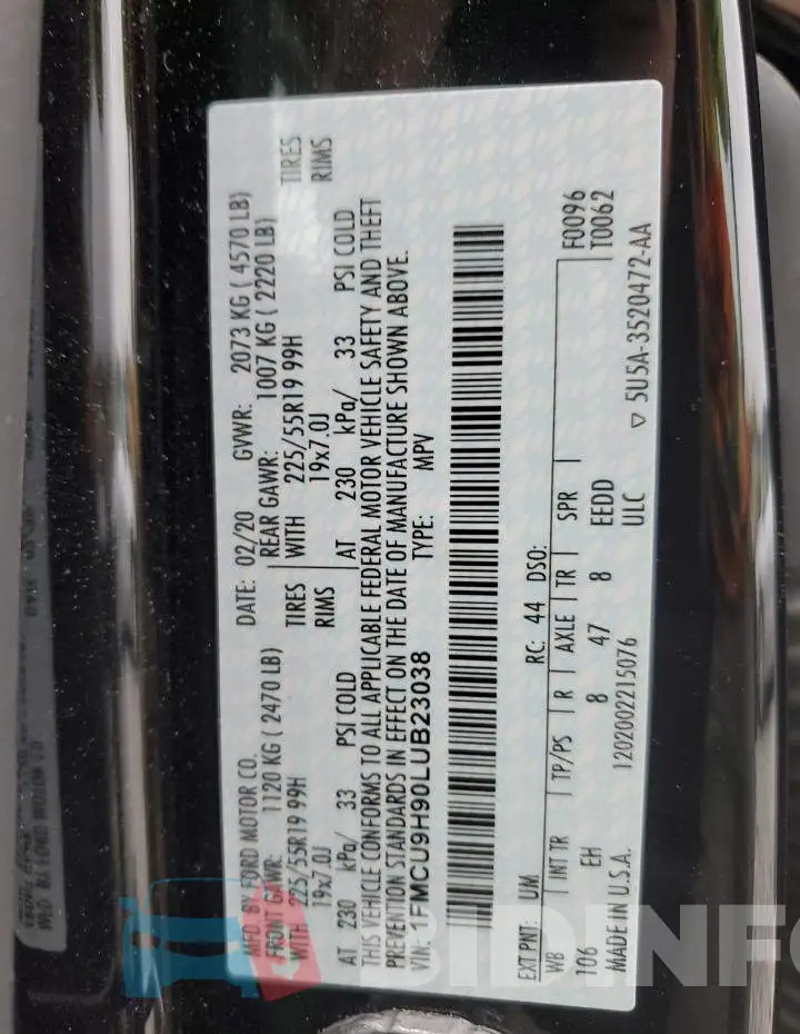 1FMCU9H90LUB23038 Photo# 13
