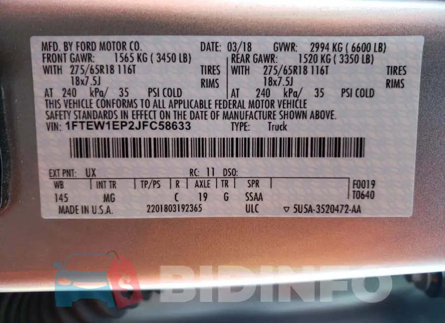 1FTEW1EP2JFC58633 Photo# 12