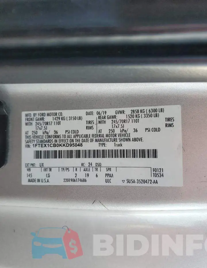 1FTEX1CB0KKD95048 Photo# 13