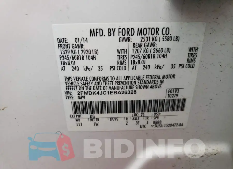 2FMDK4JC1EBA26328 Photo# 12