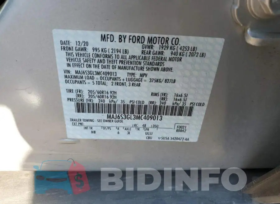 MAJ6S3GL3MC409013 Photo# 12