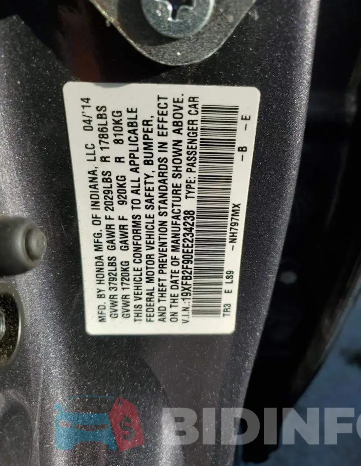 19XFB2F90EE234238 Photo# 13