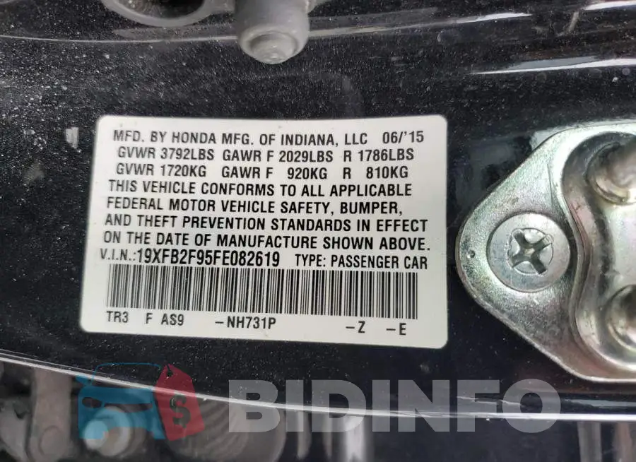 19XFB2F95FE082619 Photo# 12