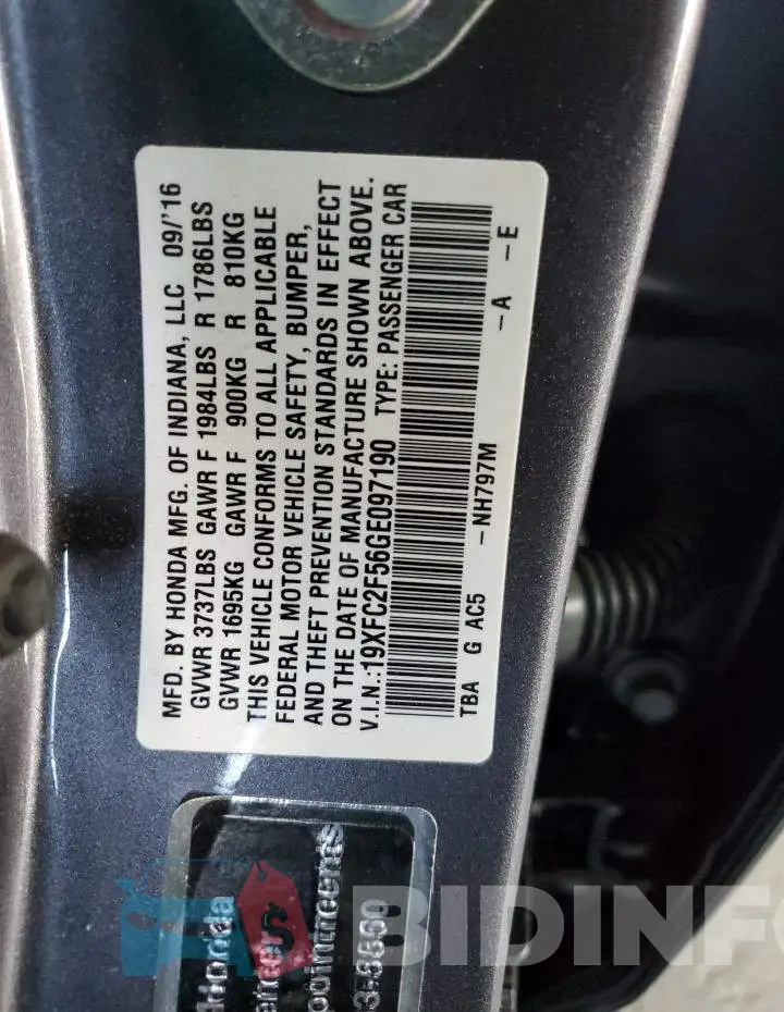 19XFC2F56GE097190 Photo# 12