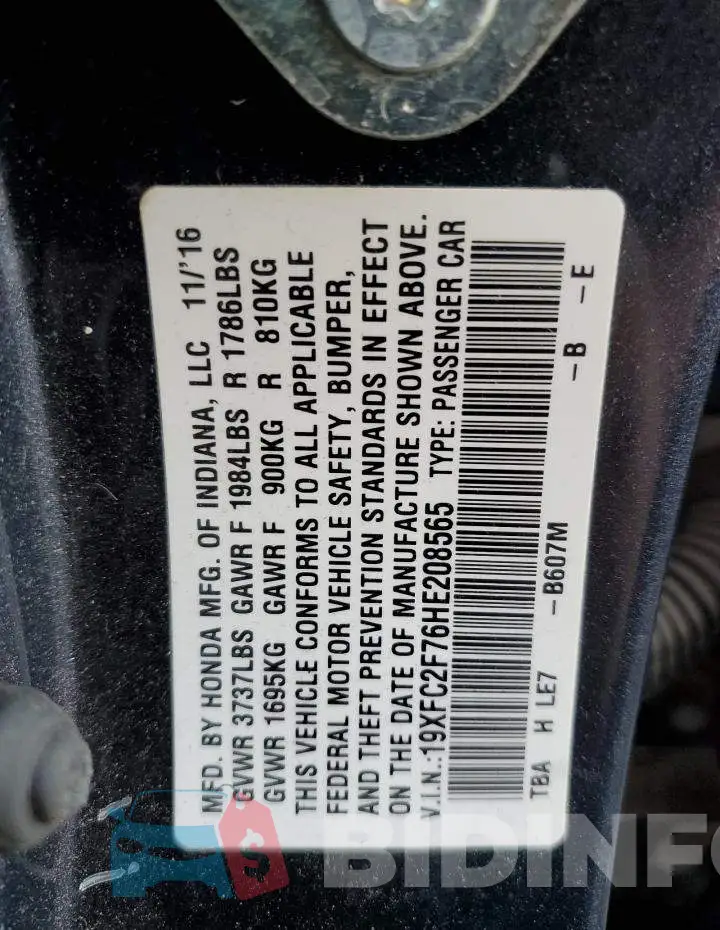 19XFC2F76HE208565 Photo# 12