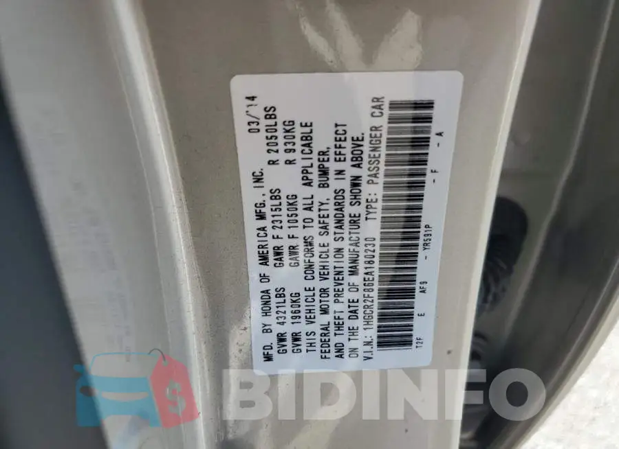 1HGCR2F86EA180230 Photo# 13