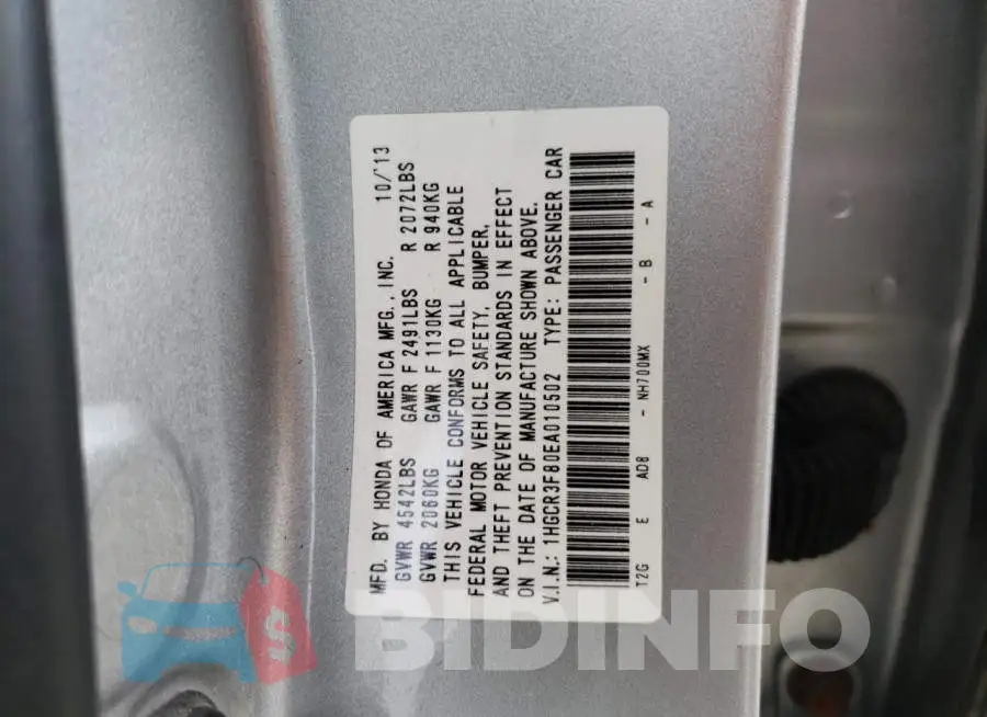 1HGCR3F80EA010502 Photo# 12