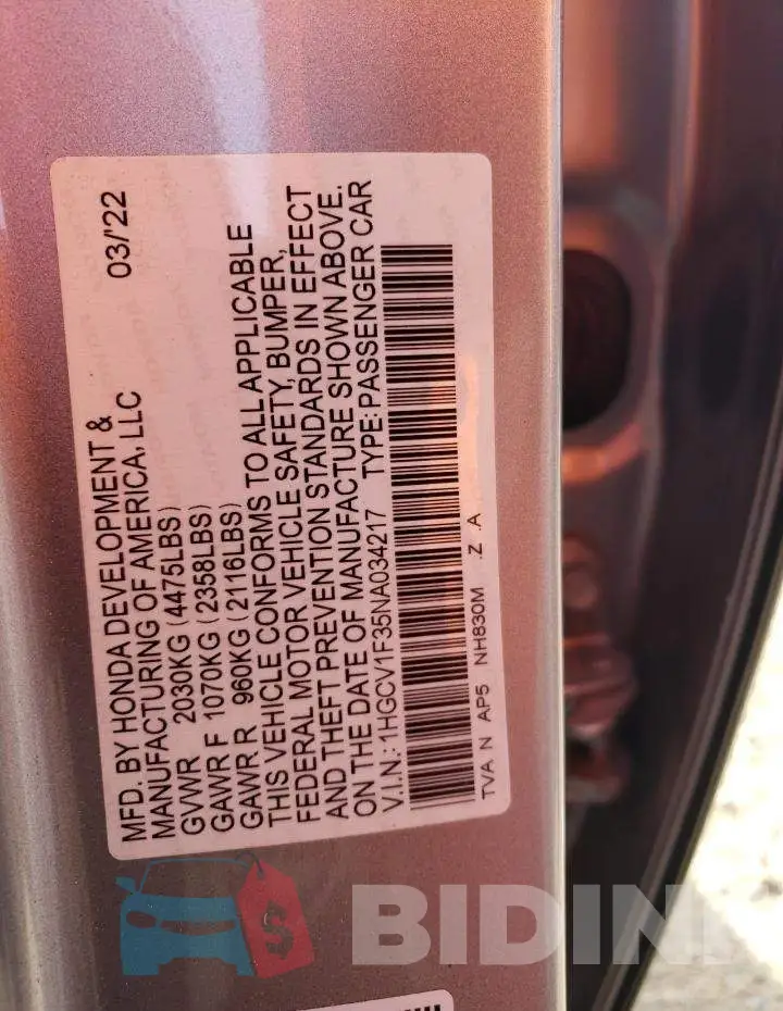 1HGCV1F35NA034217 Photo# 13