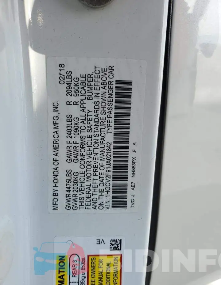 1HGCV2F91JA021842 Photo# 13