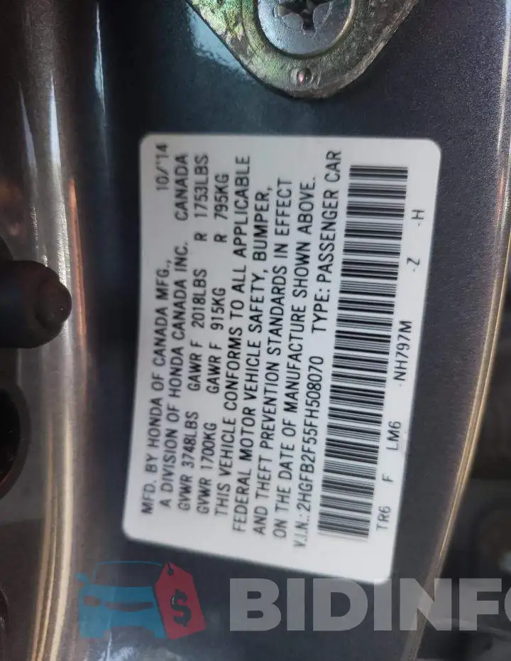 2HGFB2F55FH508070 Photo# 12