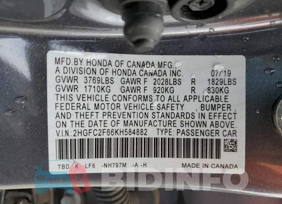 2HGFC2F66KH584882 Photo# 12