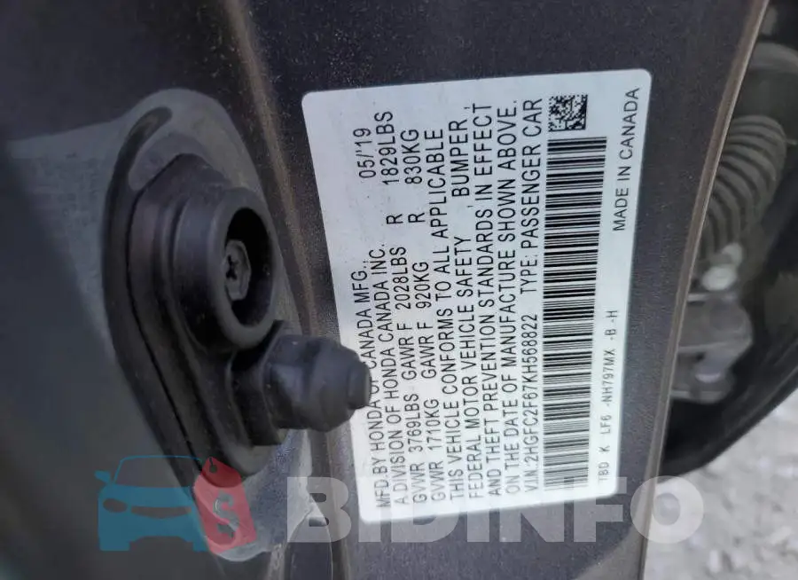 2HGFC2F67KH568822 Photo# 12