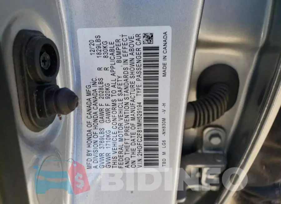 2HGFC2F81MH529194 Photo# 12