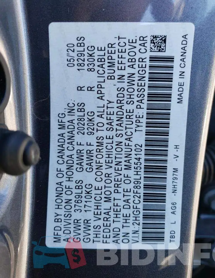2HGFC2F89LH554102 Photo# 12