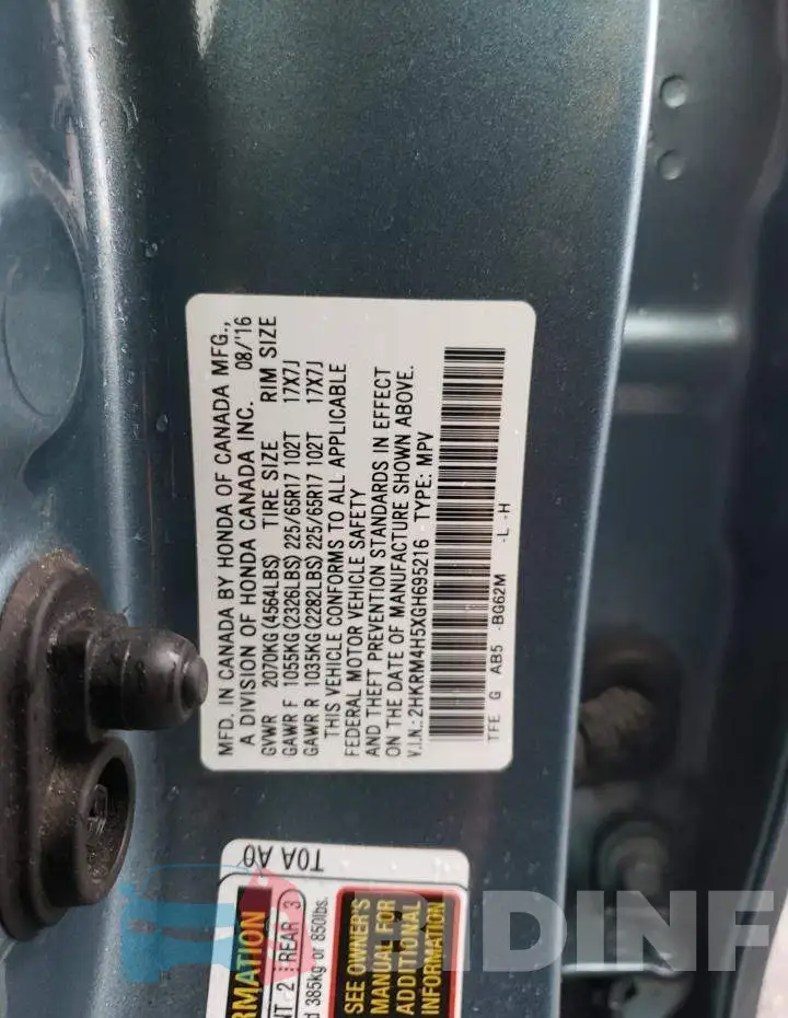2HKRM4H5XGH695216 Photo# 13