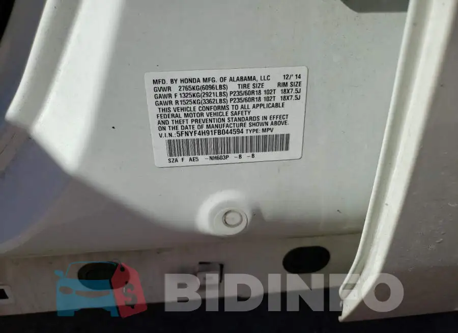 5FNYF4H91FB044594 Photo# 12